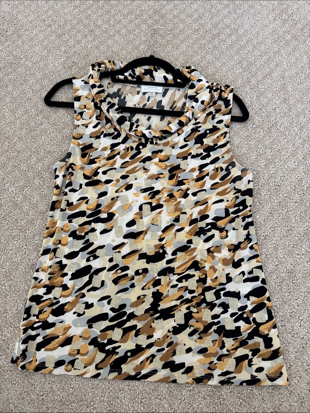 Tahari Sleeveless Cowl Neck Camisole in Tan Black Cream